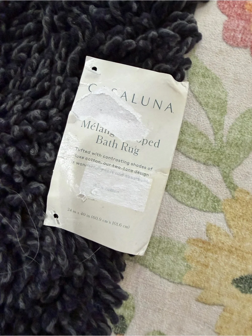New Casaluna Cotton Looped Bath Rug Black 40x24” Large Bath Rug Melange Machine